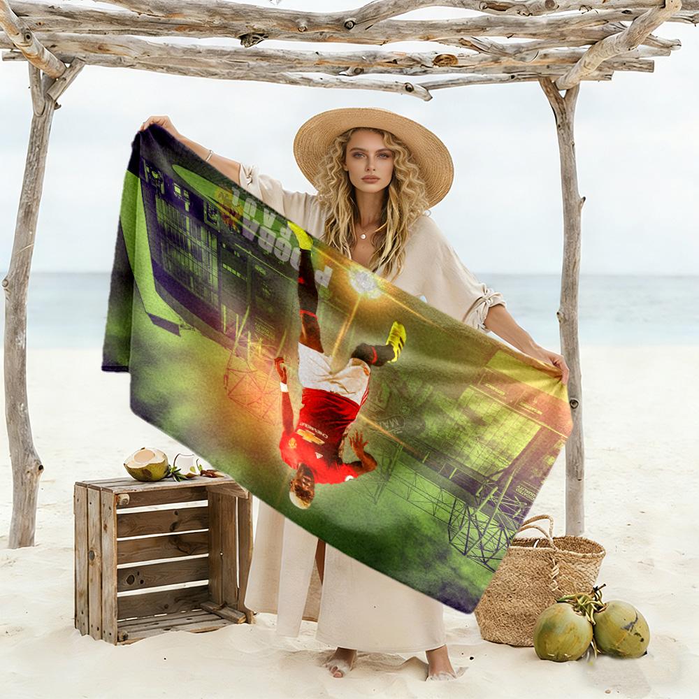 Football Player Action Beach Towel Super Soft Microfiber Quickdry Fabric Comfortable Lightweight