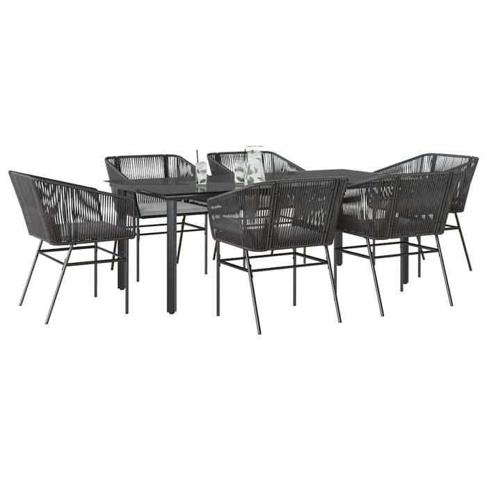 VidaXL Ensemble à manger de jardin coussins 7pcs noir poly rotin verre, ensemble de salle à manger d'extérieur 3334616