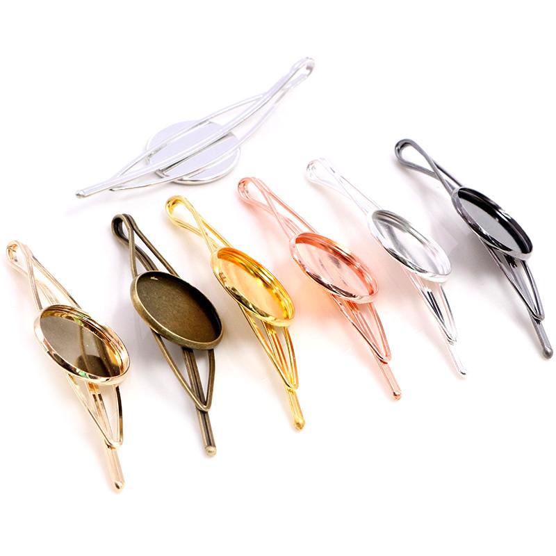 20mm 5pcs High Quality Bronze and Silver Plated 7 Colors Copper Material Hairpin Hair Clips Hairpin Base Setting Cabochon Cameo