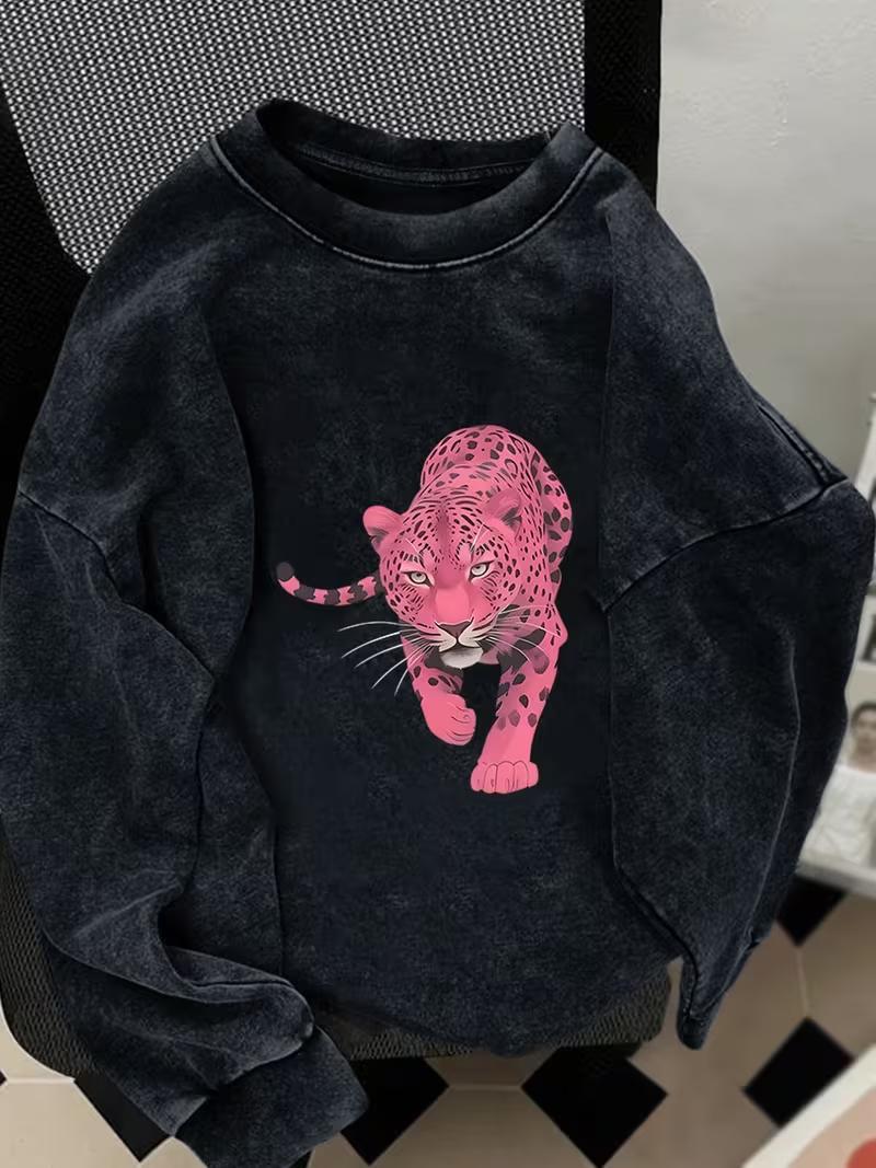 

Chic Leopard Print Women Tshirt Loose Round Neck Short Sleeve Top Treny Casual Soft Breathable Eco Friendly Everyday Wear S