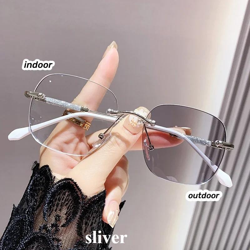 

Квадратные безободковые фотохромные очки для близорукости, модные большие очки для близорукости, готовые оптические очки для близорукости с диоптриями 0