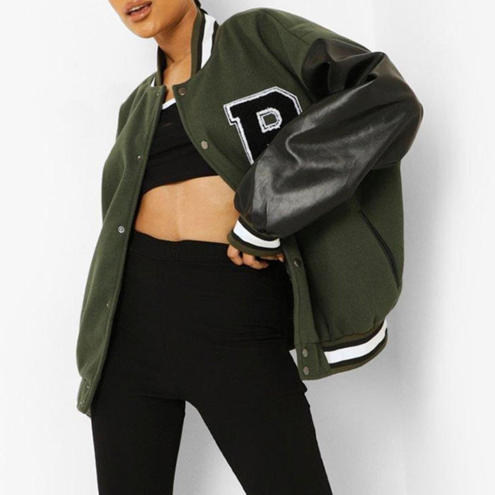 

Женская винтажная куртка Varsit с длинным рукавом, свободные пальто с принтом в виде букв, бейсбольная куртка в уличном стиле L