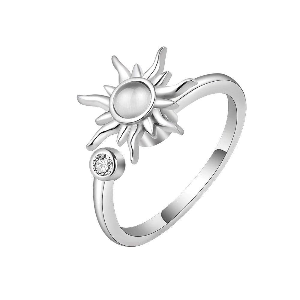 Sunflower Adjustable Stress Relief Ring With Rotating Design For Women Jewelry Lovers