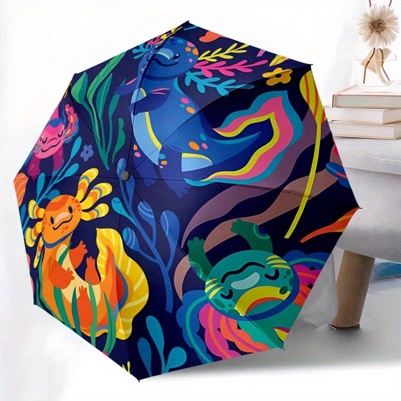 1pc Axolotls Marine Giant Salamander Automatic Open/Close Umbrella - Compact Travel Umbrella, 8-Rib Heavy-Duty Construction, Ideal Gift, Out