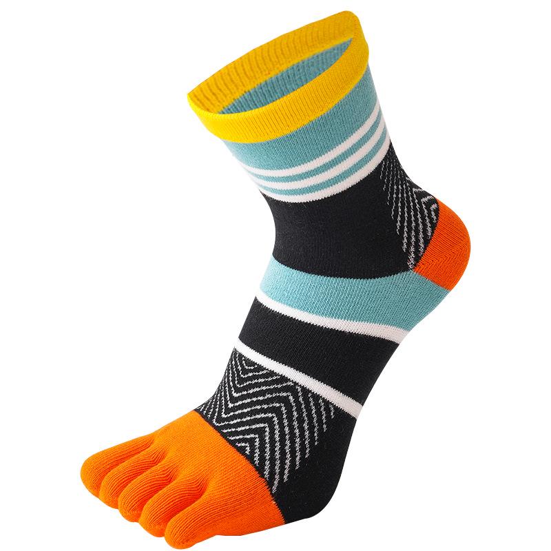 Men's Colorful Mid-Calf Pure Combed Cotton Five-Finger Socks - Warm, Thickened, Split Toe Design
