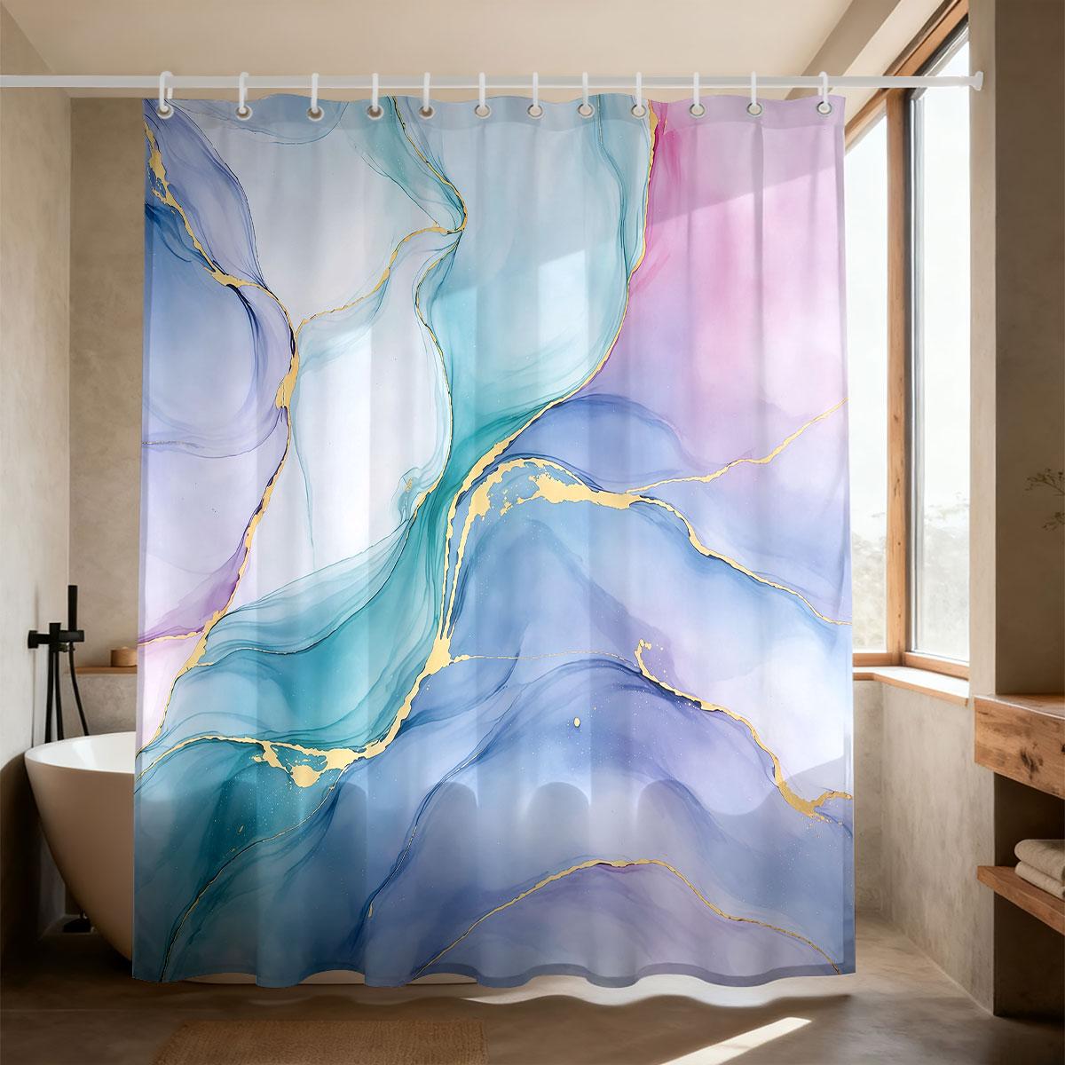 

1Pc Marble Textured Printed Shower Curtain, Multi Size Partition Privacy Hanging Curtain With 12 Hooks Bathroom Decoration W60H190(CM)-1 Pcs