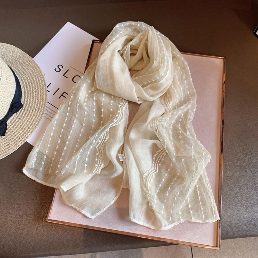 Solid Color Cotton Linen Scarf Retro Sunscreen Shawl Casual Flaxen Lace Scarf  for Women