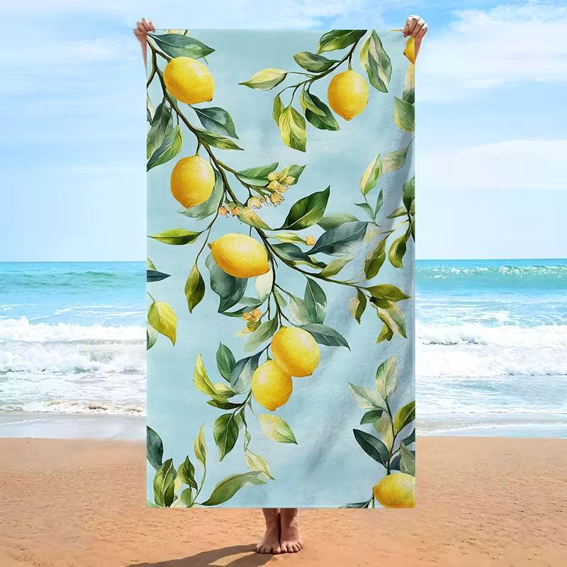 Tropical Pineapple Lemon Print Beach Towel Summer Fruit Quick Dry Towel Absorbent for Summer Beach Vacation 50X100cm &1pc