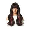 European American Women's Wig Black Dyed Red Bangs Full Head Hairstyle Big Wave Long Roll Lolita