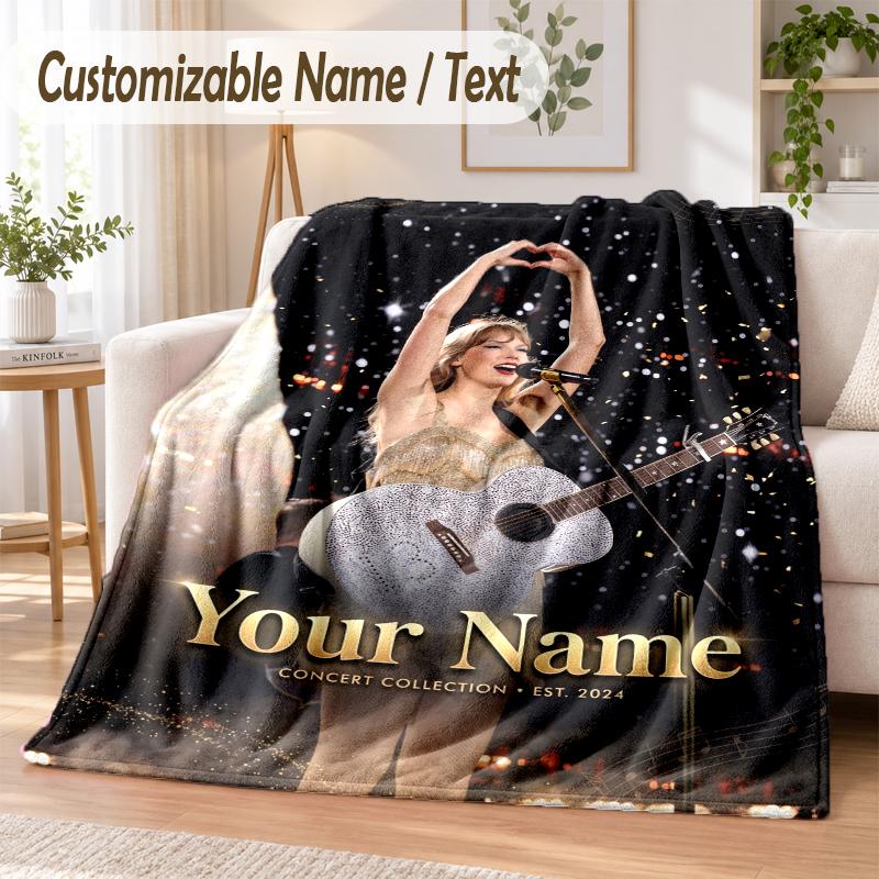 Taylor Swift Custom Name Flannel Throw Blanket Soft Warm for Sofa Bed Indoor Home Use