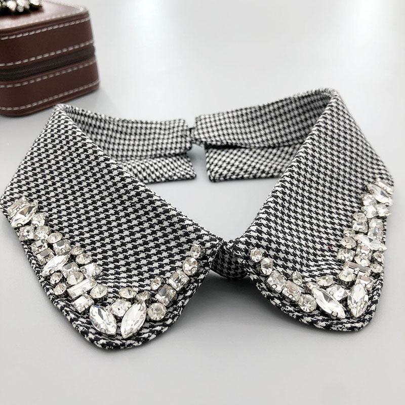 Retro Rhinestone False Collar Neckline Women Lapel Fake Collar Woman Embroidery Removable Detachable Tie Clothing Accessories