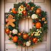 Outdoor Christmas Wreath 15.7 Inch Farmhouse Gingerbread Wreath With Lights For Home Realistic Holiday Decor For Entrance Front