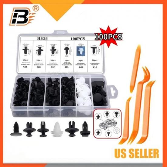 100Pcs Auto Bumper Clips Car Clips Plastic Rivets Fasteners Push Retainer Kit