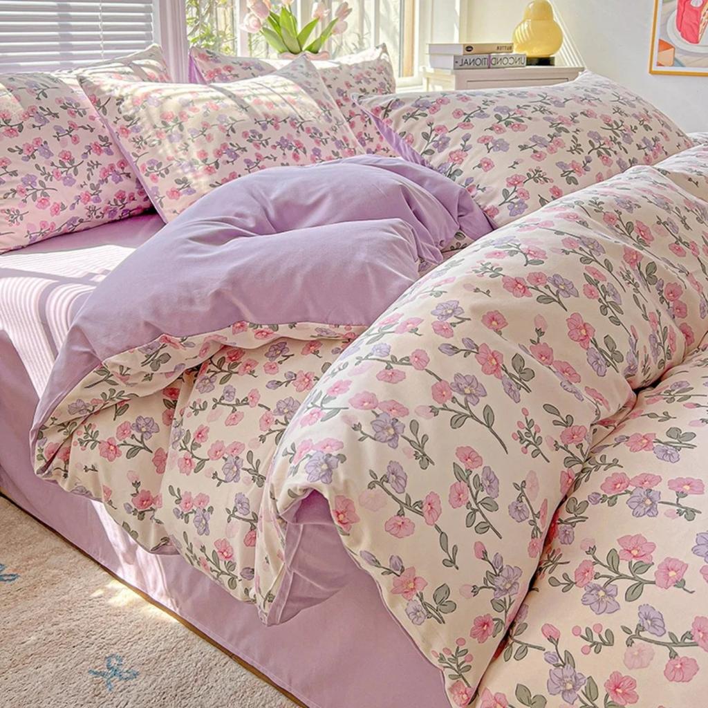 HOMZY Washed Cotton Double Yarn Single Quilt Cover Simple Wind Ins Wind Small Floral Korean Version Duvet Skin Friendly Bedding