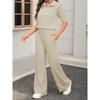 Women's 2Pcs Solid Color Casual Tracksuit Polo Neck Half Sleeve Top + Flare Pants Set 