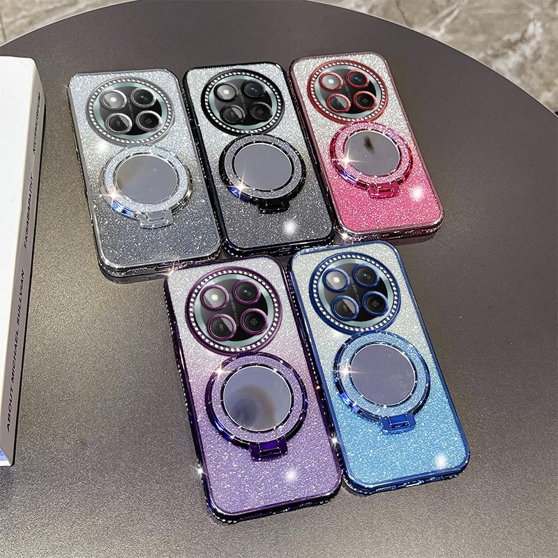 KEYSION Luxury Glitter Jewelled Magnetic Phone Case for HONOR X9c 5G Makeup Mirror Stand Shockproof Cover for Magic 7 Lite 5G
