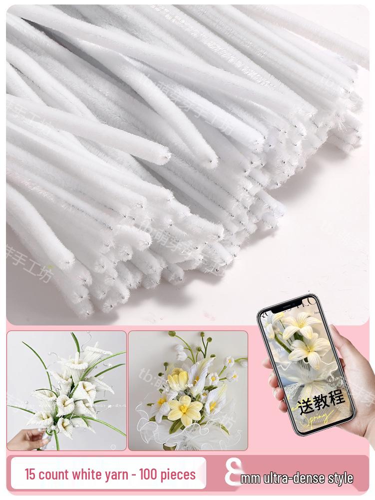 Thickened White Chenille Pipe Cleaners - Mixed Colors for DIY Bouquet Crafts
