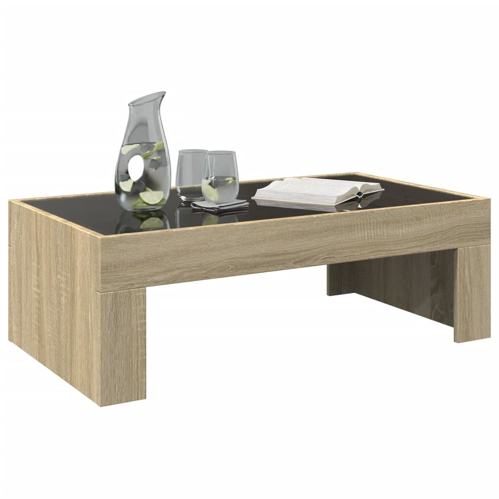 Nowoczesny Stolik Kawowy Z Led Infinity, Dąb Sonoma, 90X50X30 Cm
