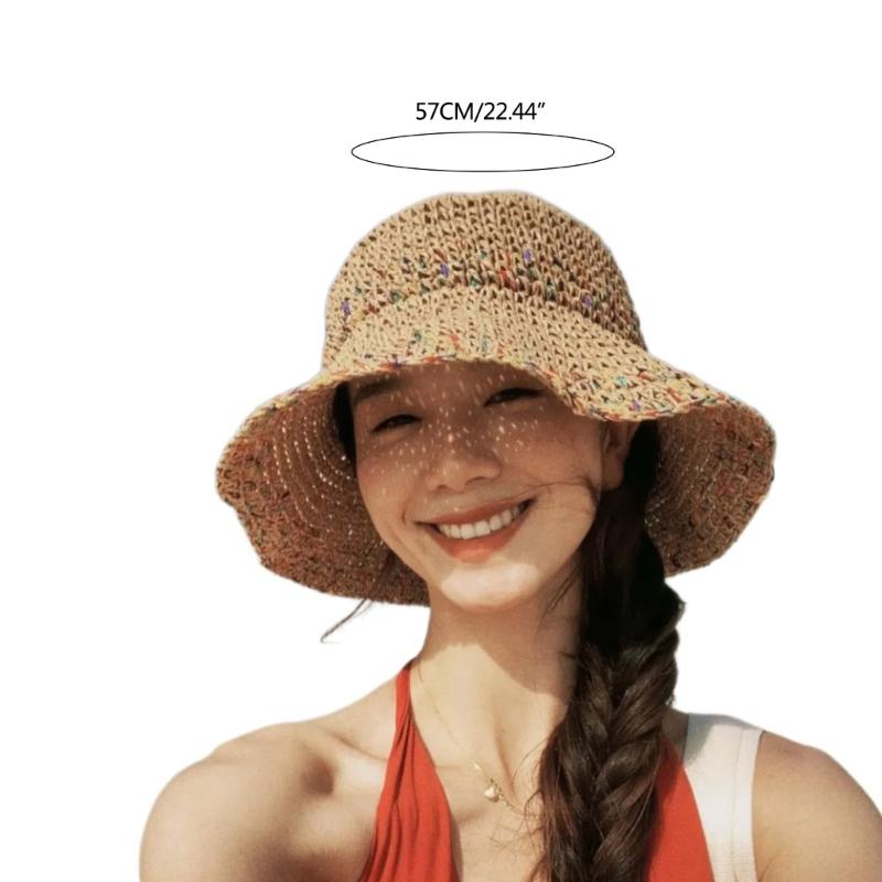 Elegant Straw Hat Bucket Hat Handwoven Breathable Crocheted Hat Holiday Vacation Hat Western Wide Brimmed
