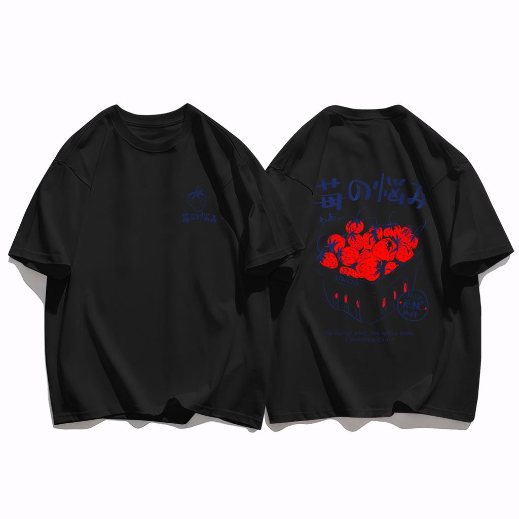 Art Text Strawberry Creative Women T-Shirt Loose Hip Hop Streetwear Fashion New Clothing Female All-Mtach Comfortable Cotton Top