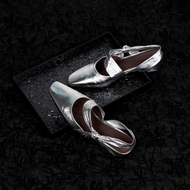 Fashion Baotou Sandals Summer New Square Head Shallow Mouth Butterfly Knot Soft Sole Anti-slip Wear-resistant Low Heel Shoes