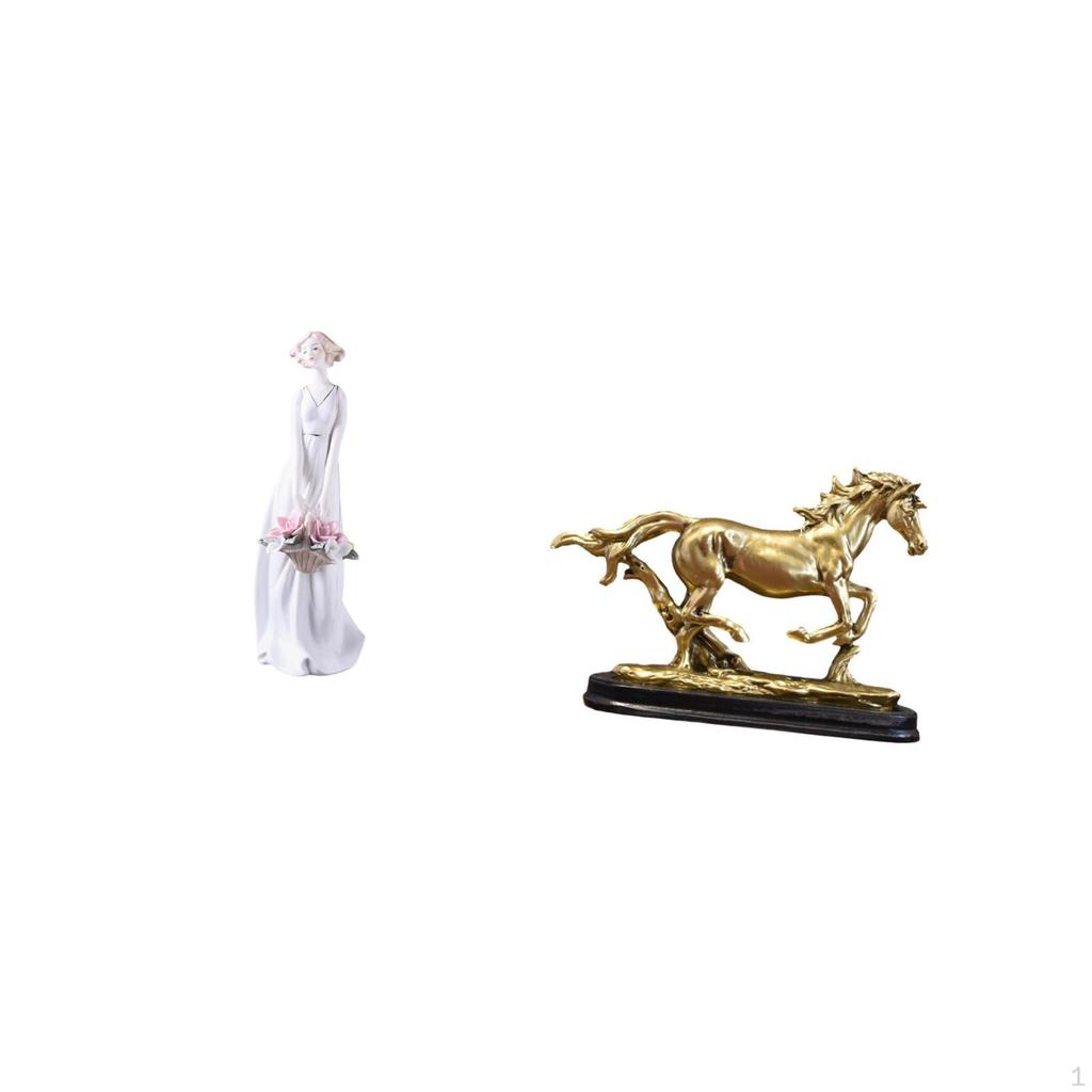 Girl Figurine Horse Statue Desktop Ornament Resin Sculpture Miniature Collectible Suitable for
