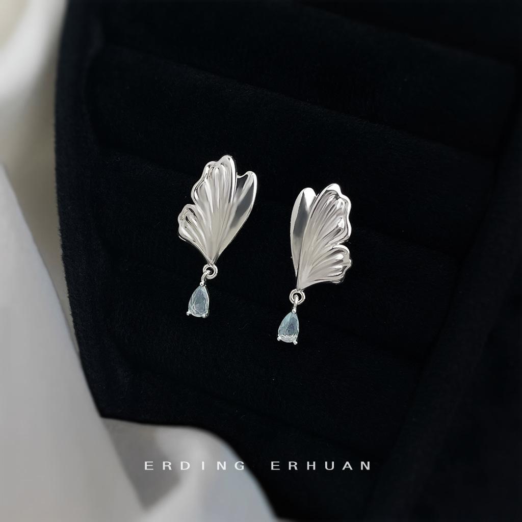 Оригинальный Дизайн~ Аквамариновый Циркон Свежие и Милые Серьги-Бабочки Капля Воды Серебряная Игла 925 Элегантные Новые Серьги