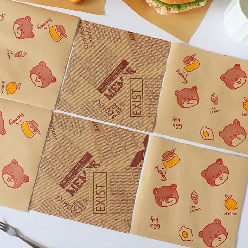 100Pcs Sandwich Wrappers Food Wax Paper Hamburger Fries Bread Baking Oil Paper Wrapping Baking Accessories