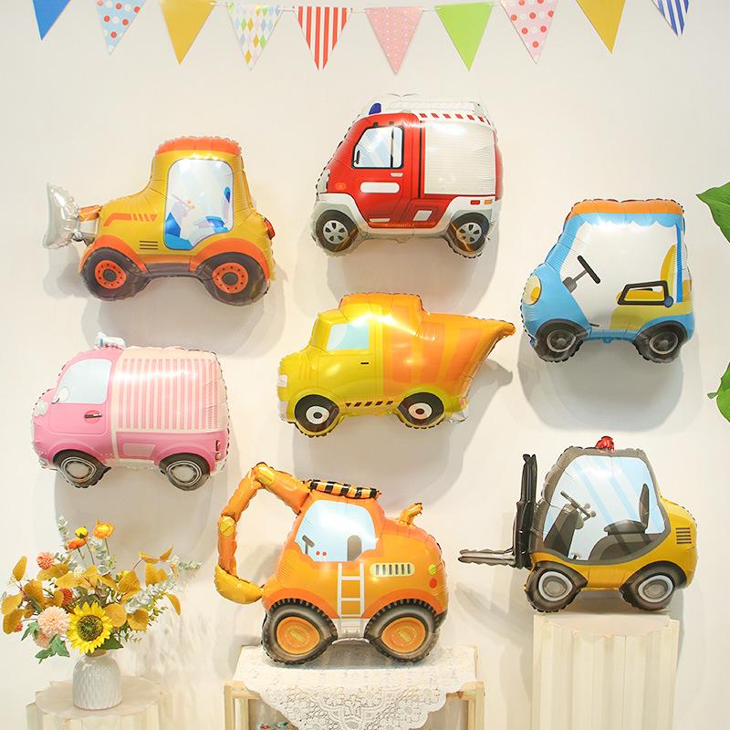 Cute Cartoon Car Aluminum Film Balloons, First Birthday Children's Birthday Party, Kindergarten Police Car, Fire Engine Scene Arrangement