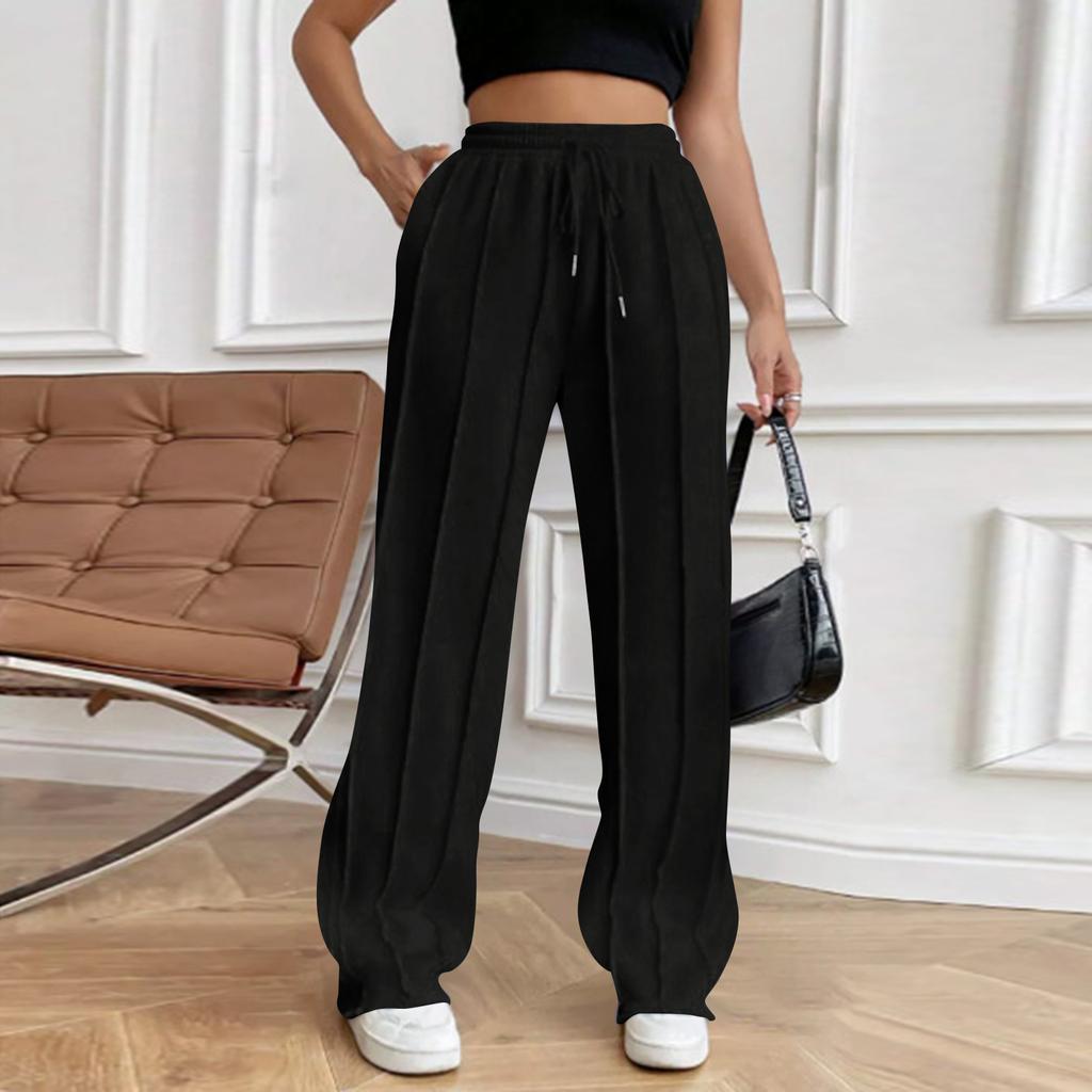 Women's Casual Fashion High Waist Loose Pleated Wide Leg Pants