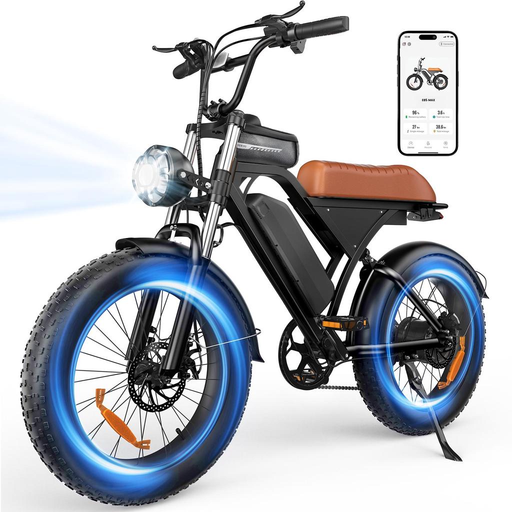 EB5Max Bicicletta Elettrica con Ruote Grasse a 7 Marce Batteria 48V 18.2AH Autonomia 85 Miglia 250W velocità 25KM/H Bicicletta Elettrica