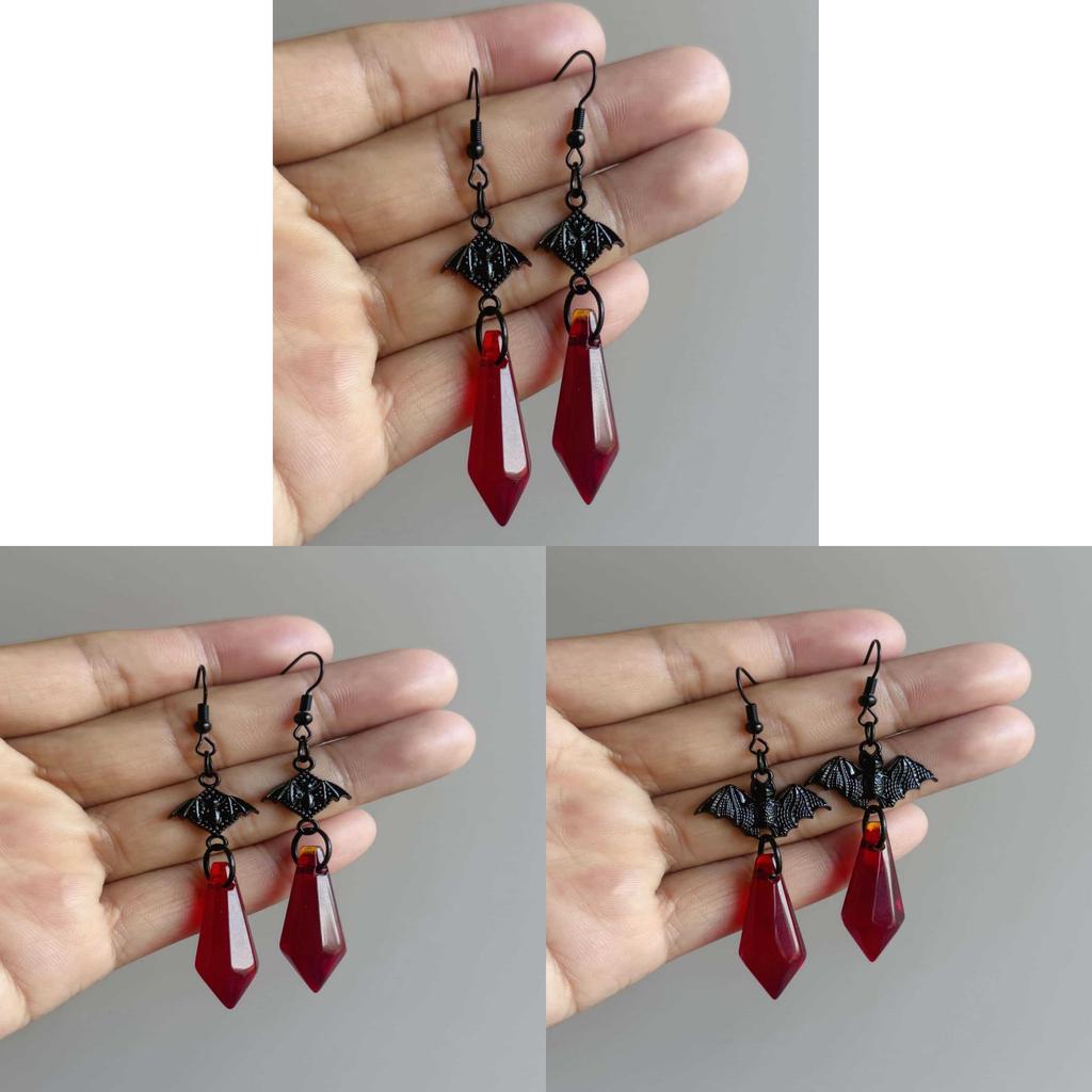 Gothic Style Bat Waterdrop Crystal Earrings For Women With Handcrafted Alloy Design