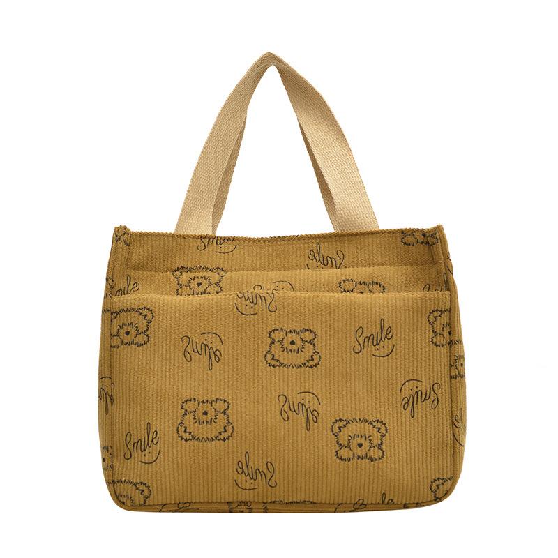 

Ручная сумка для прогулок, новый вельвет, маленькая и простая для поездок на работу, сумка с едой, сумка для бенто хаки