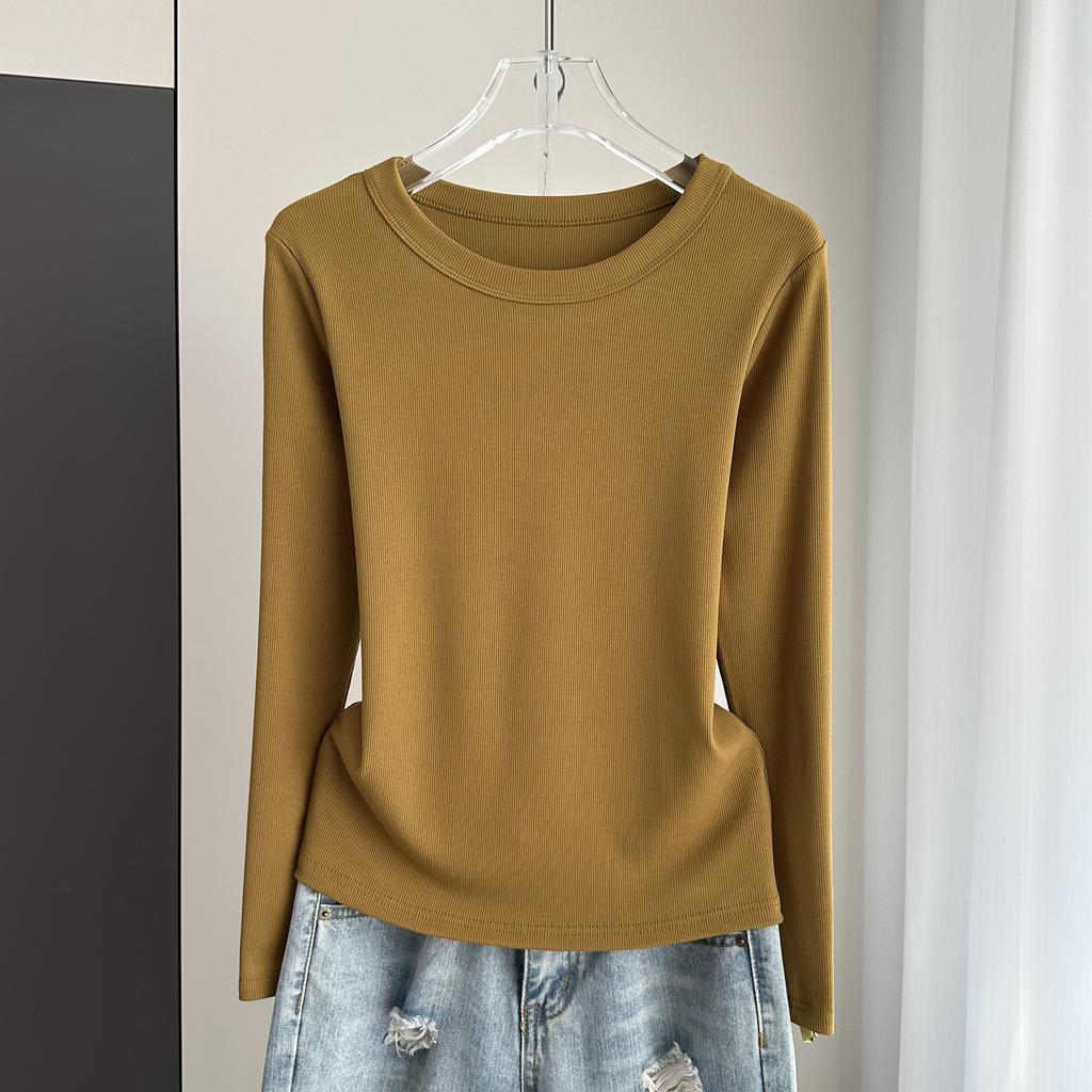 Ribbed Round Neck Long Sleeve Base Top Modal Slim Inner Wear For Winter Stretchy Slim Base Layer Soft Ribbed Fabric Good For Inner And Outer Wear Top