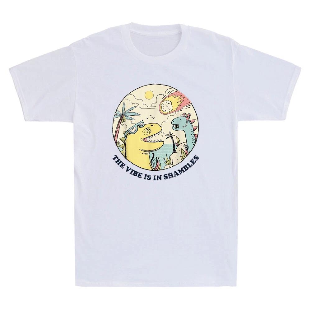 The Vibe Is In Shambles Funny Dinosaur Cartoon Meme Vintage Men s T-Shirt L