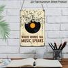 2D Flat, 1pc Vintage Metal Sign "Where Words Fail Music Speaks" - Music-Themed Wall Decor with Vinyl Record & Musical Notes - Aluminium Poster for