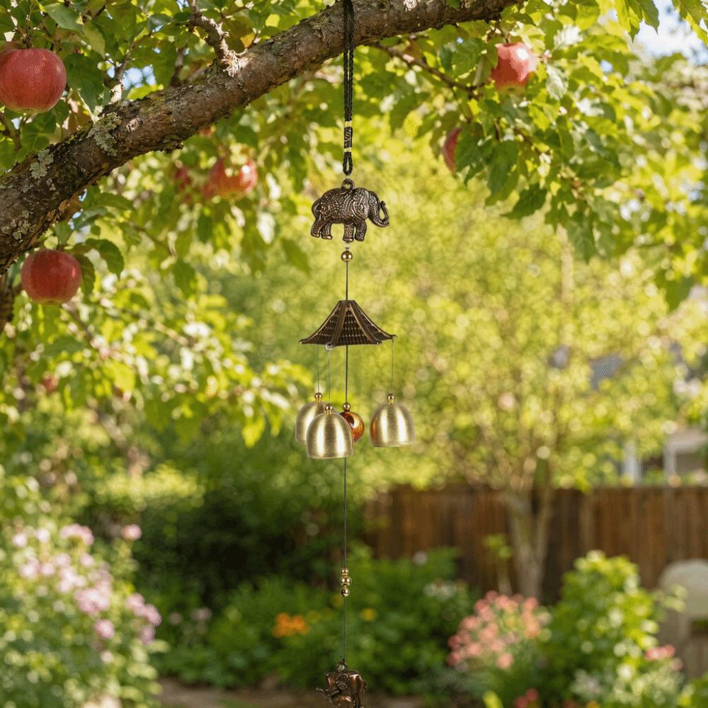 Metal Metal Elephant Wind Chimes Elephant Gold Hanging Bell Ornament 17.7in Decorative Sound Ornament Wall Hanging Layout