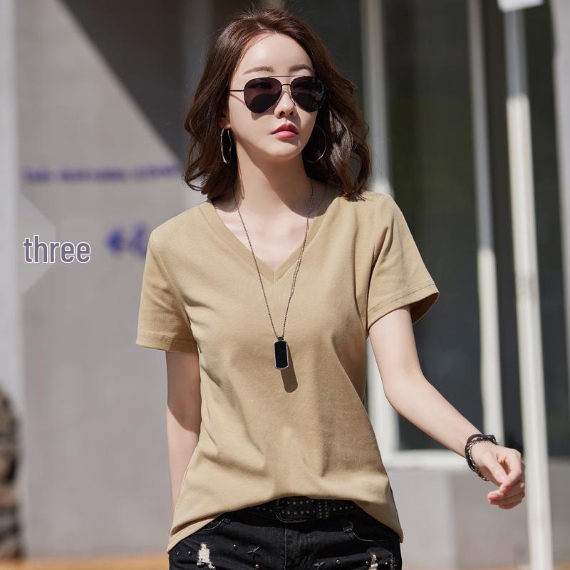 

Новая летняя женская хлопковая футболка с V-образным вырезом и свободным кроем, больших размеров, однотонная фиолетовая