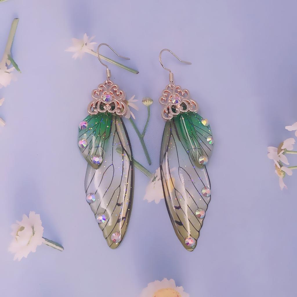 Long Butterfly Wing Dangle Earrings for Women Vintage Rhinestone Fairy Wing Drop Earrings Bohemian Party Jewelry Gift