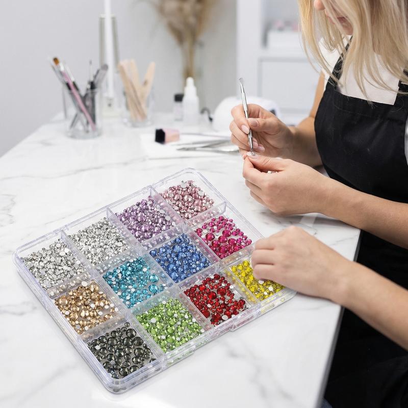 12 Grids/Box Shimmering Crystal Colorful Nail Art Rhinestones Flatback Gemstones For DIY Nail Rhinestone Nail Jewelry Decoration