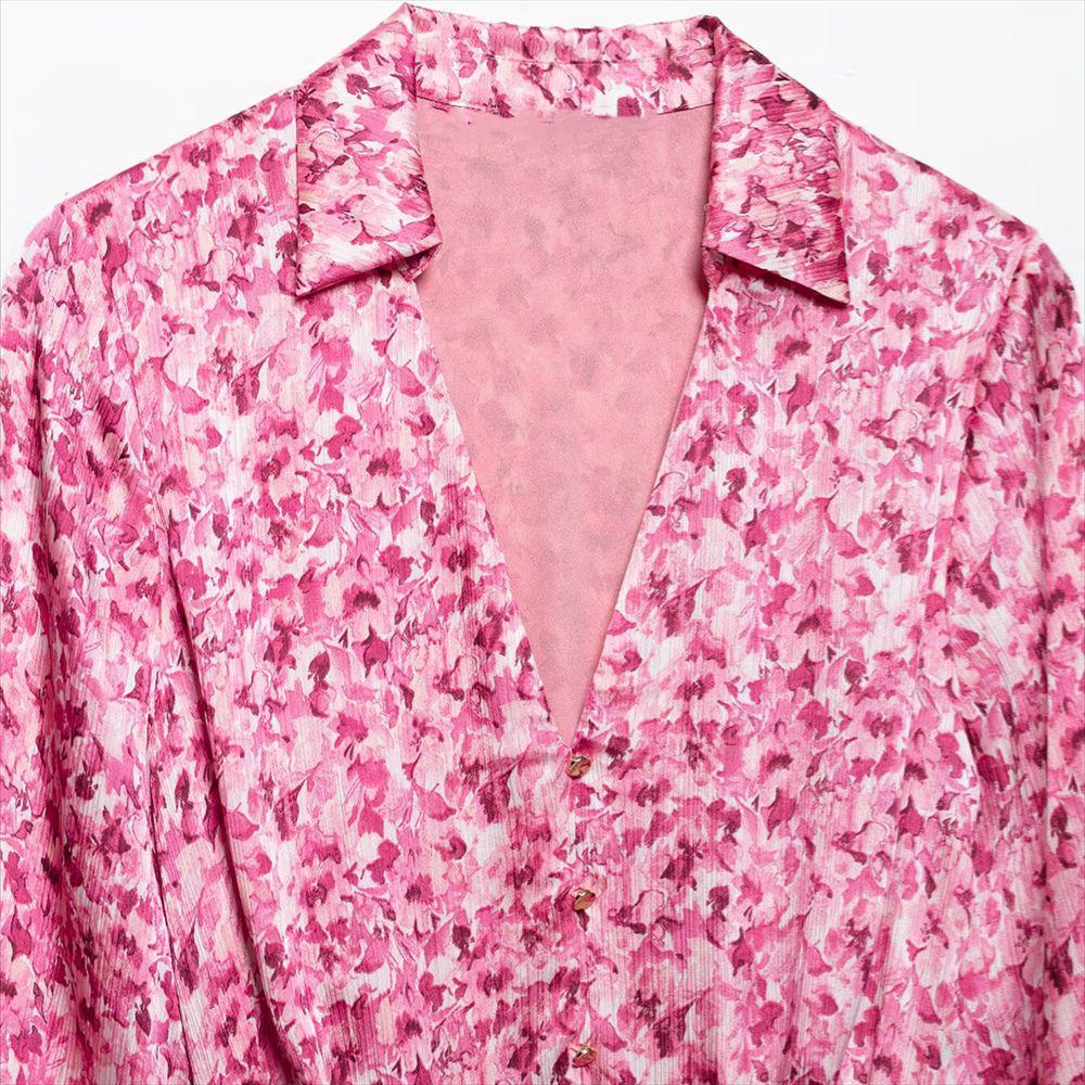 2025 Spring/Summer Women's Slim Fit Casual Waist-Cinching Tie Print Dress