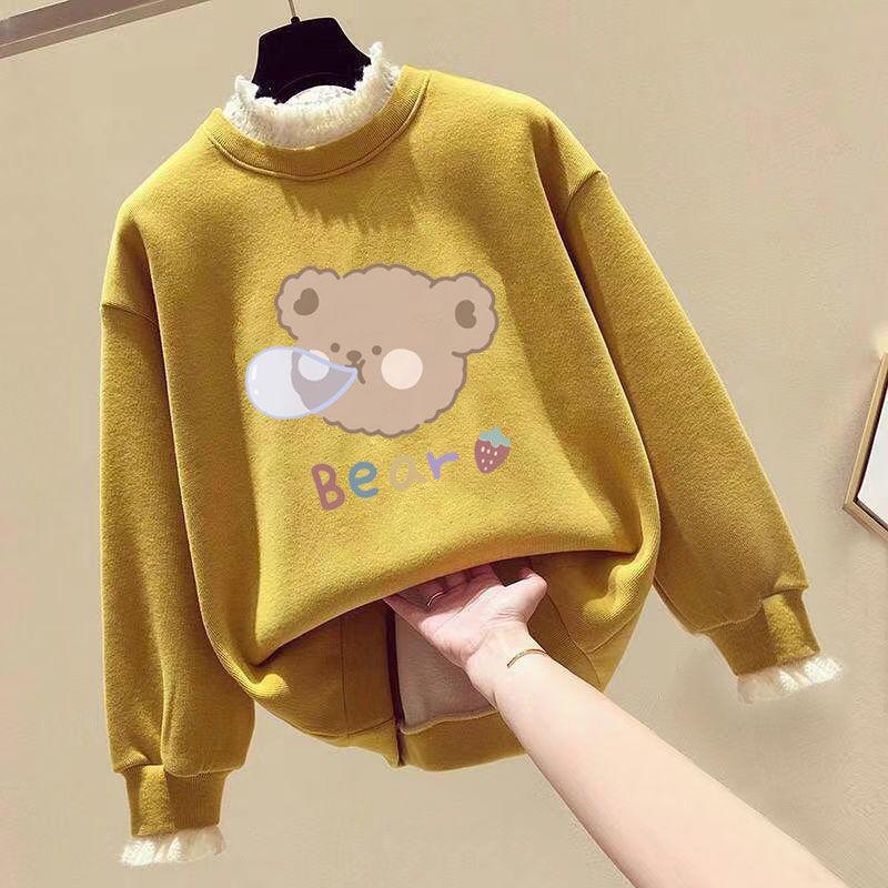Fleece Padded Girl's Sweater Korean Style Long-sleeved Children's Top Autumn and Winter Clothes