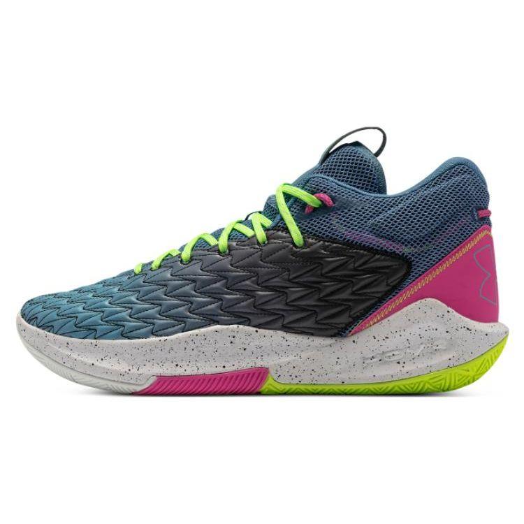 Under Armour Havoc 5 Hovr Clone Round Toe Lace-Up Non-Slip Wear-Resistant Mid-Top Basketball Shoes Unisex Sneaker Pink Green 3025605-300