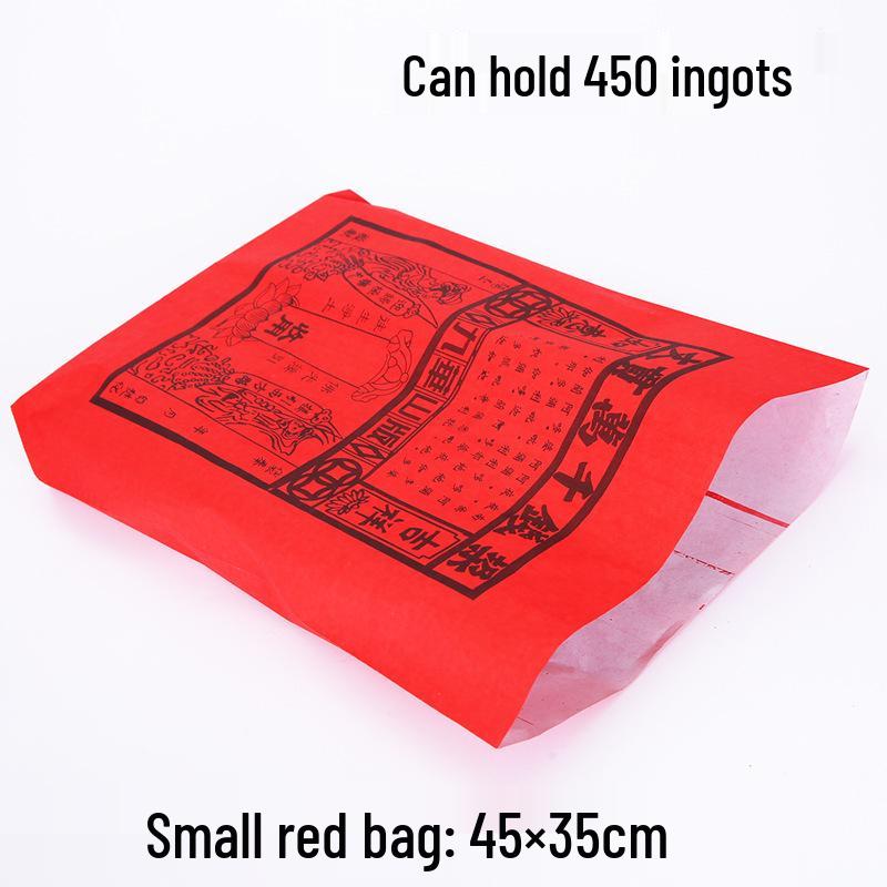 Qingming Solstice Red & Yellow Paper Bag Set with Tin Foil Ingots and Gold Bar Burnt Paper Money.