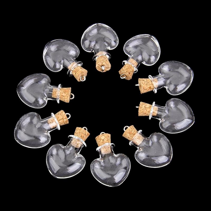 200Pcs Glass Cork Bottle Glasses Ampoules Wool Bottle Pendants Heart Form