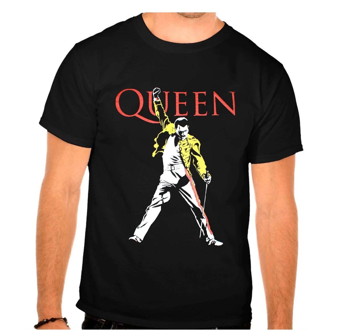 QUEEN FREDDIE MERCURY Rock Music Black 100% Cotton T-shirt Mens Tees Top S