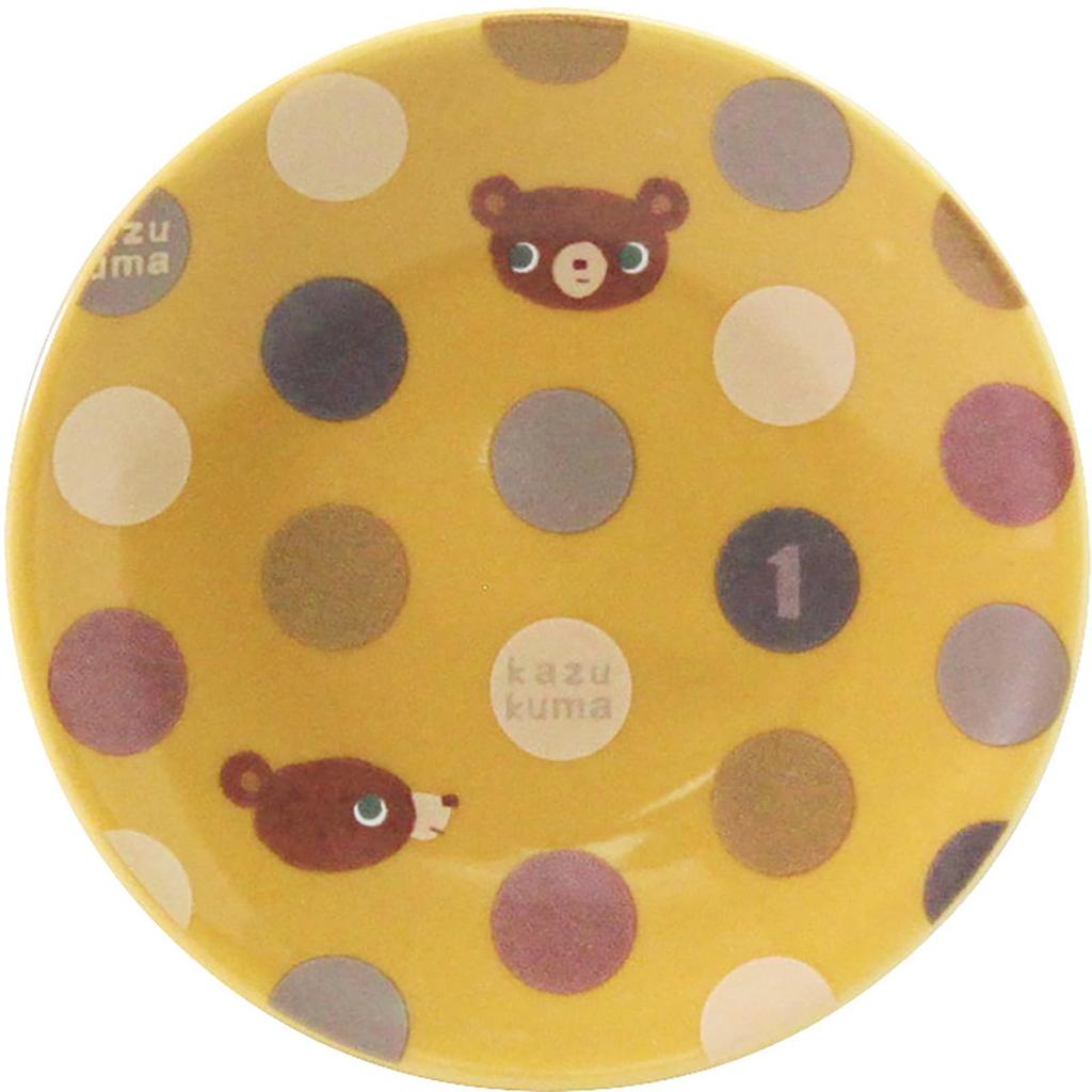 Small Microwave and Dishwasher Polka Mustard Mino Made In Product Number 233008 "Kazukuma" Plate, Safe, Dots, Yellow, Approx. 9cm, Ware, Japan,