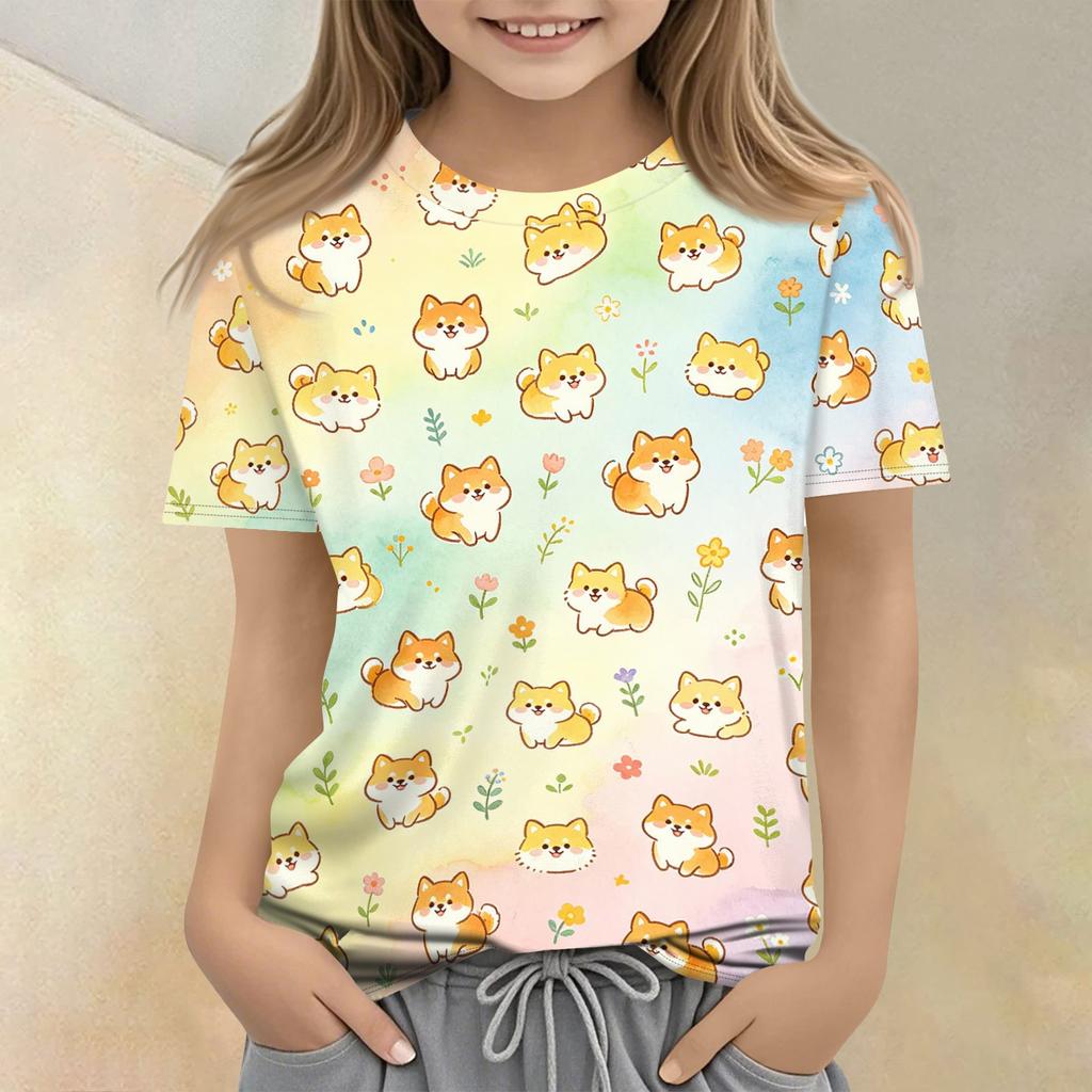 Kids Animal Print Crew Neck Short Sleeve Casual Loose Fit T Shirt Soft Comfortable Fabric Suitable for Everyday Wear