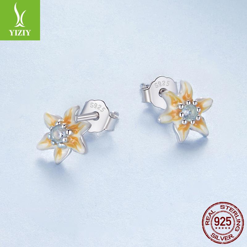 Spring Small Yellow Flower Stud Earrings For Women, Small Fresh And Sweet Design S925 Silver Exquisite Stud Earrings.