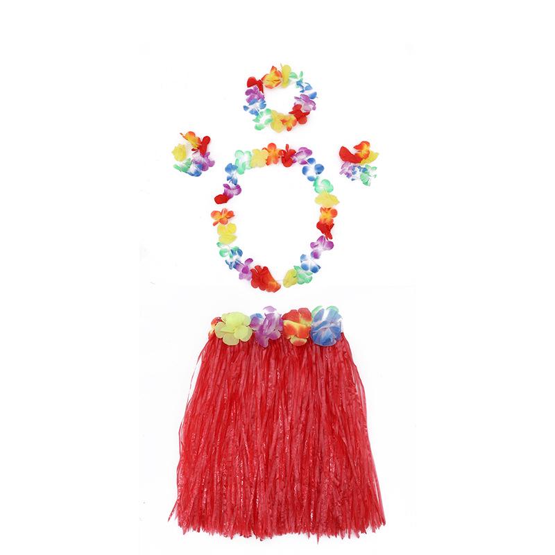 Hawaiian Hula Skirt & Lei Party Performance Set - 40cm, 5 Pieces